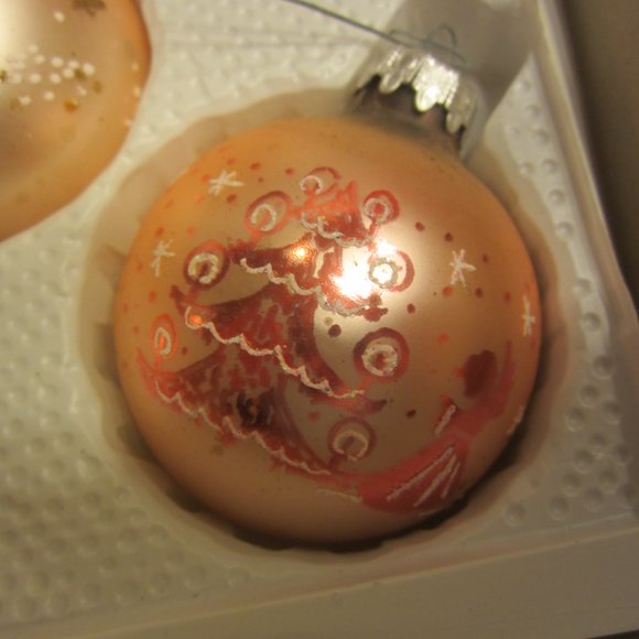 UNIQUE VTG SET OF 5 GLASS PINK ROUND ORNAMENTS, MADE IN AUSTRIA, HAND PAINTED - Picture 8 of 8